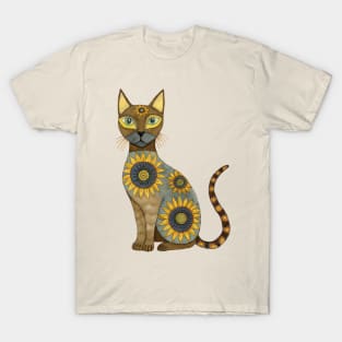 Thai Siamese Cat with Sunflower Pattern T-Shirt